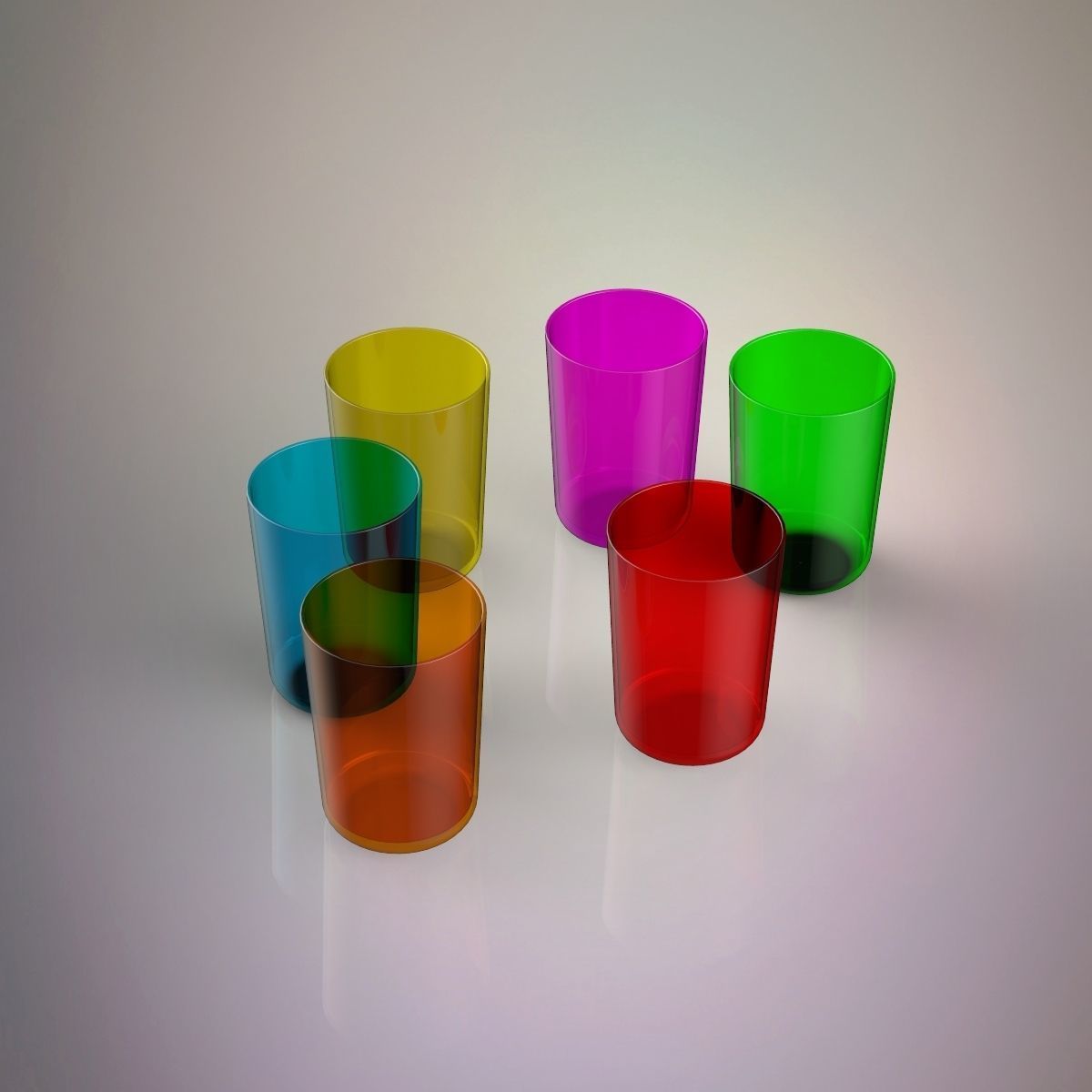 Glass set of colored tumblers 3D model_2