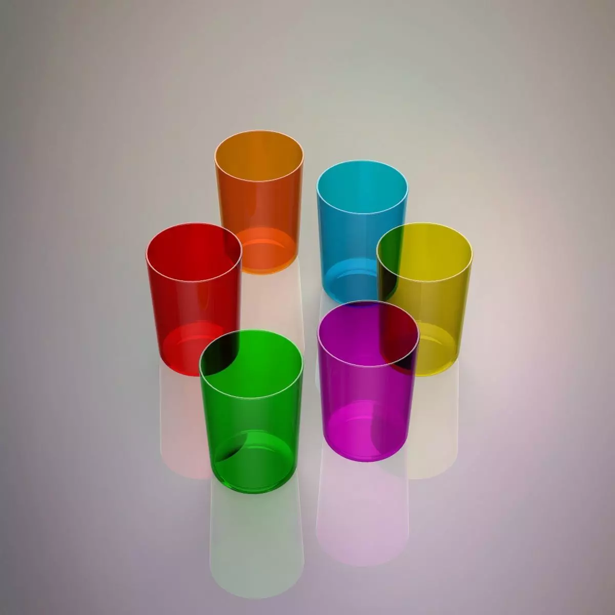 Glass set of colored tumblers 3D model_0