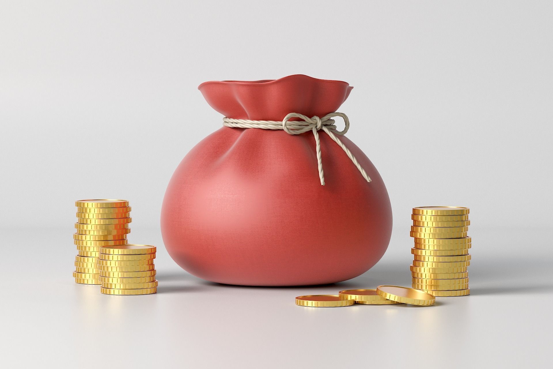 Money Sack Money Bag with Gold Coins Low-poly 3D model_4