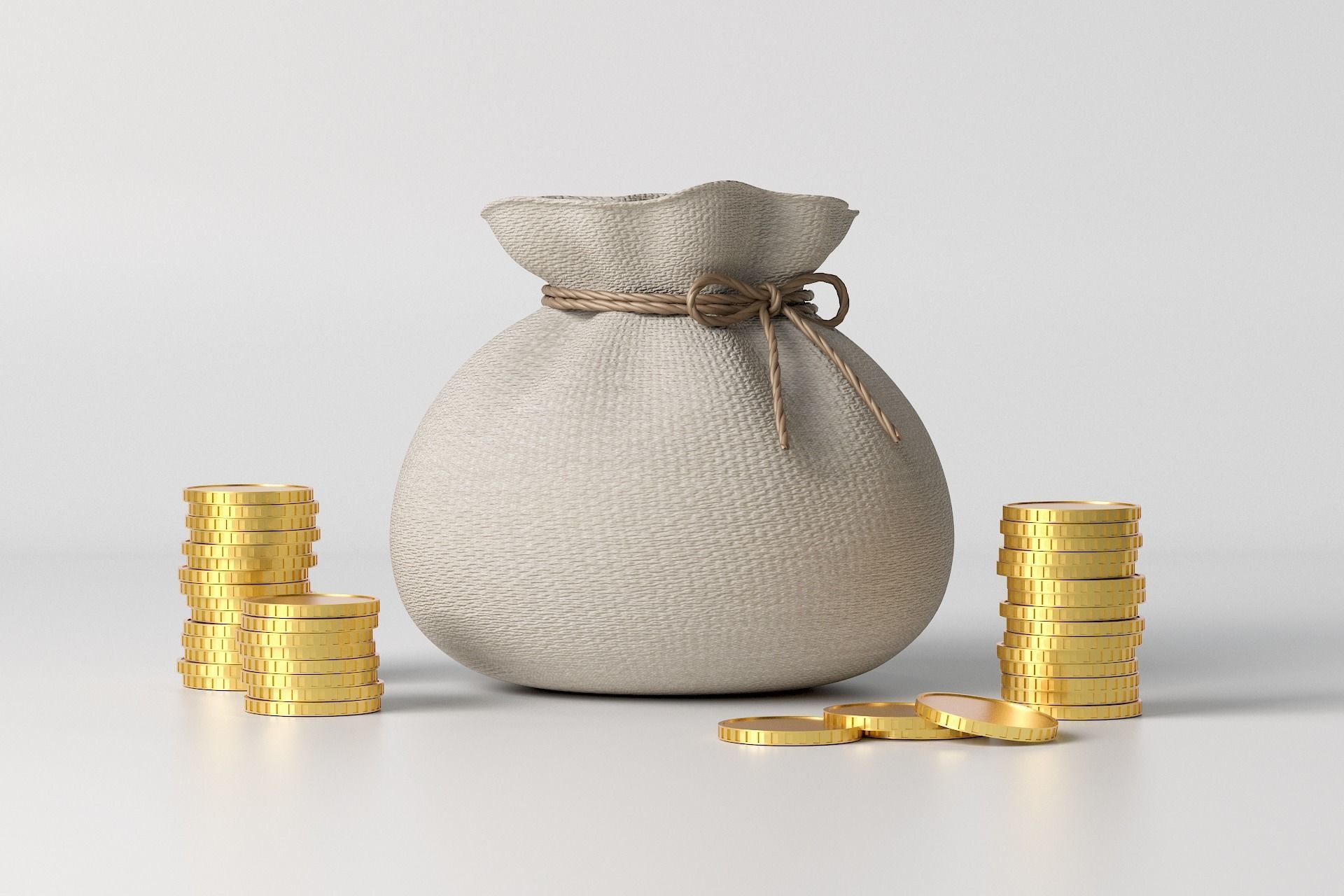 Money Sack Money Bag with Gold Coins Low-poly 3D model_1
