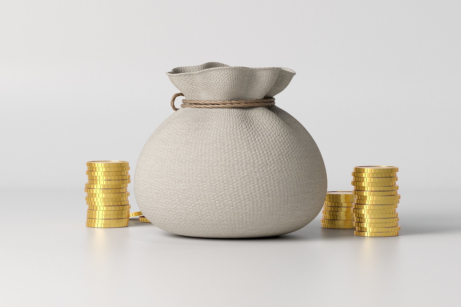Money Sack Money Bag with Gold Coins Low-poly 3D model_2