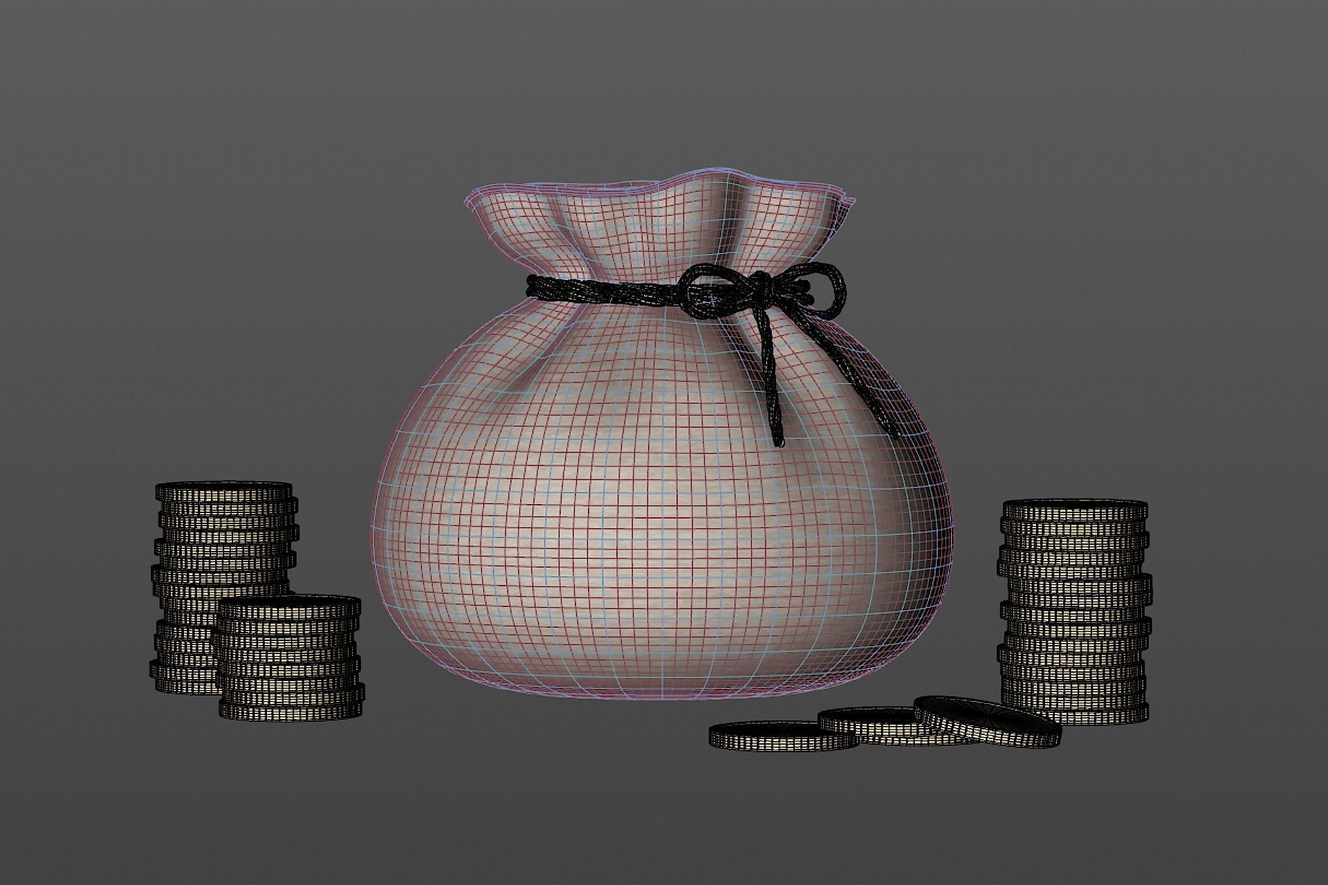 Money Sack Money Bag with Gold Coins Low-poly 3D model_8