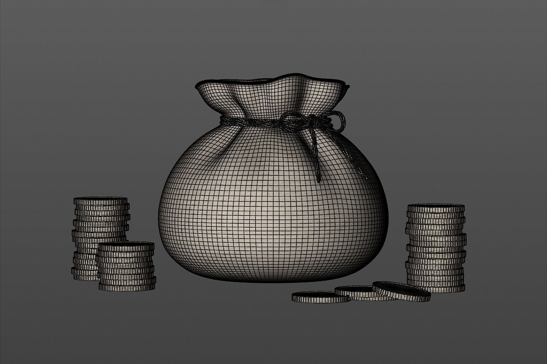 Money Sack Money Bag with Gold Coins Low-poly 3D model_7