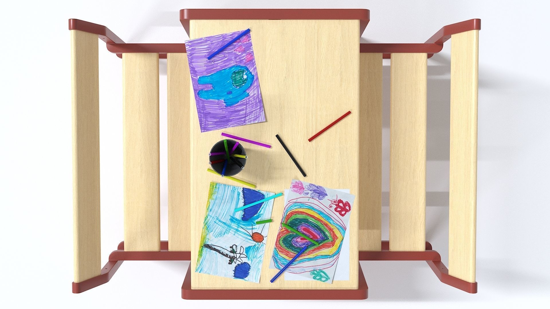 Children table with 2 benches 3D model_10