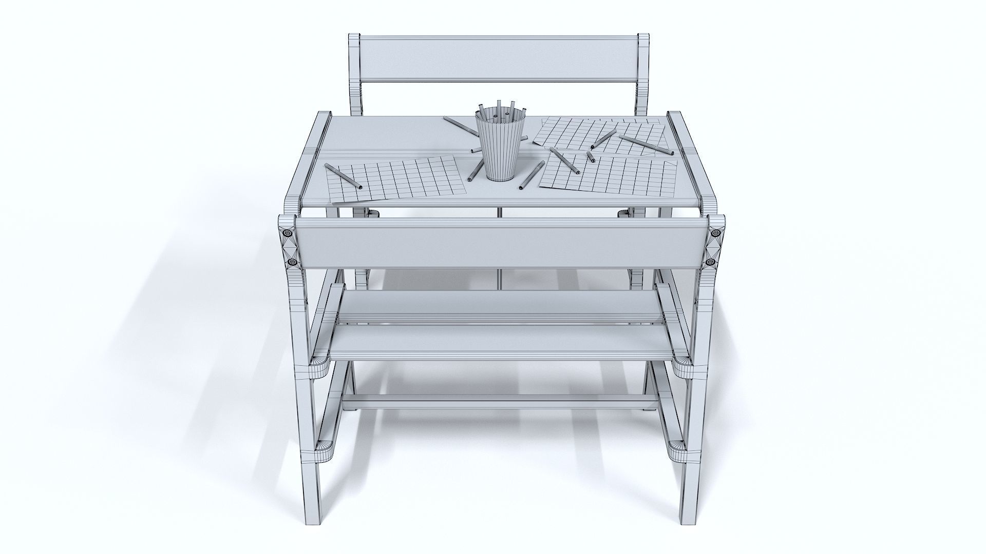 Children table with 2 benches 3D model_5