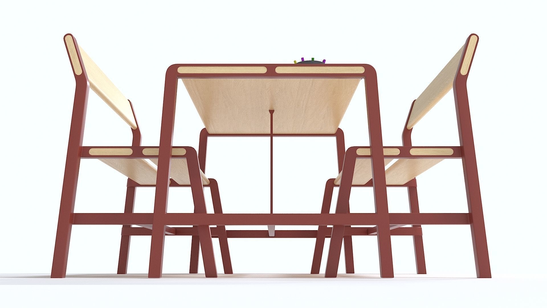 Children table with 2 benches 3D model_9