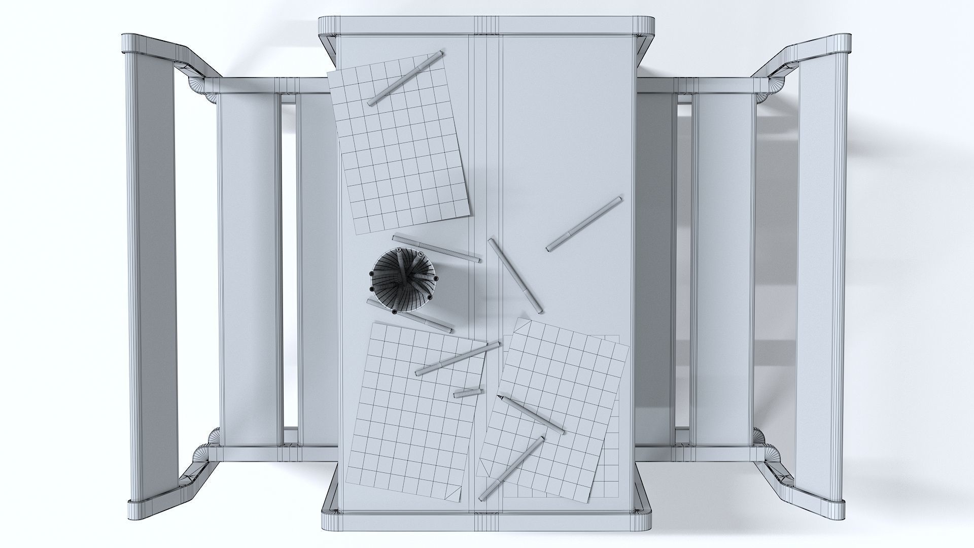 Children table with 2 benches 3D model_11