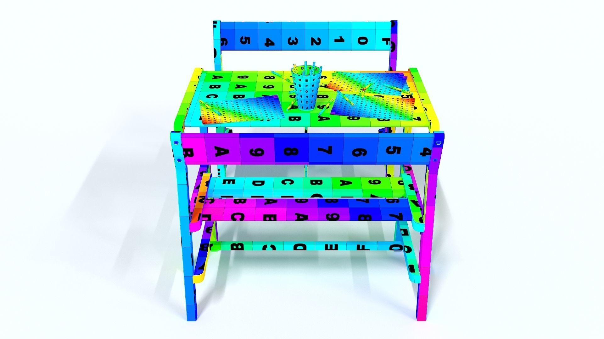 Children table with 2 benches 3D model_6