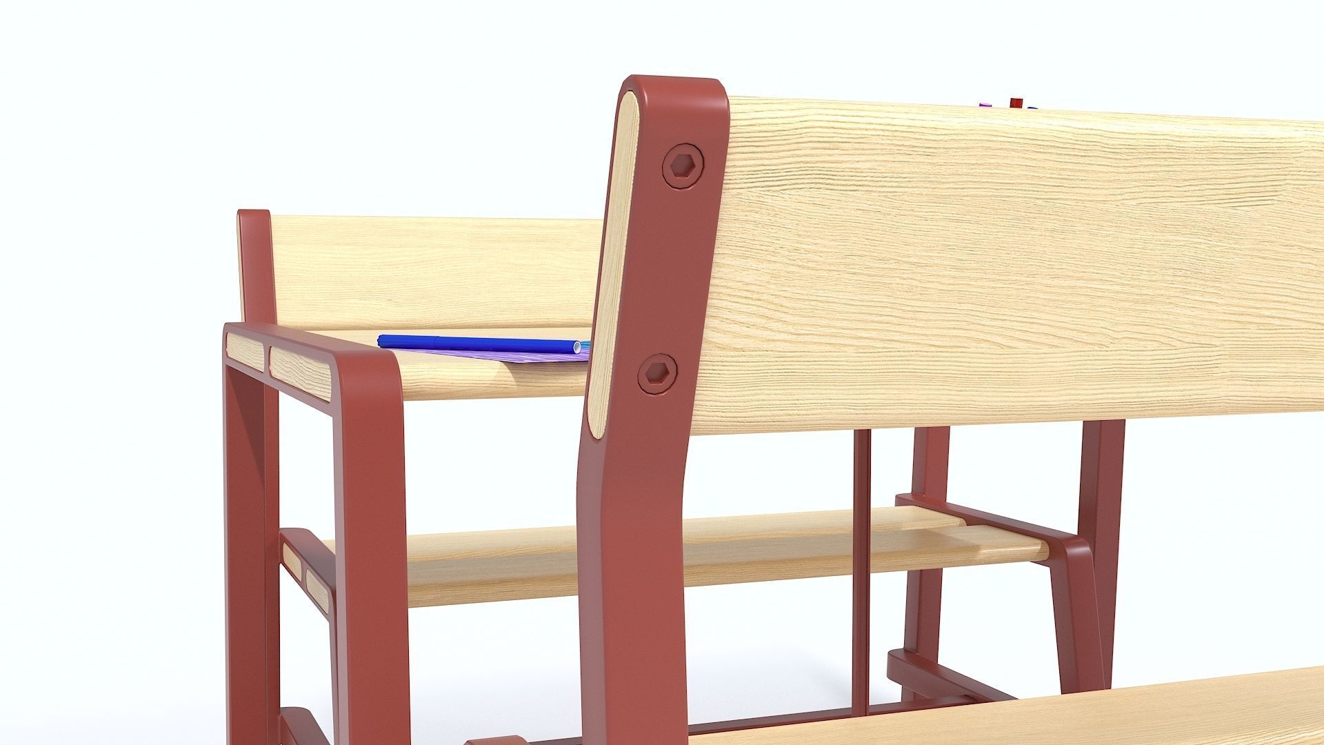 Children table with 2 benches 3D model_7