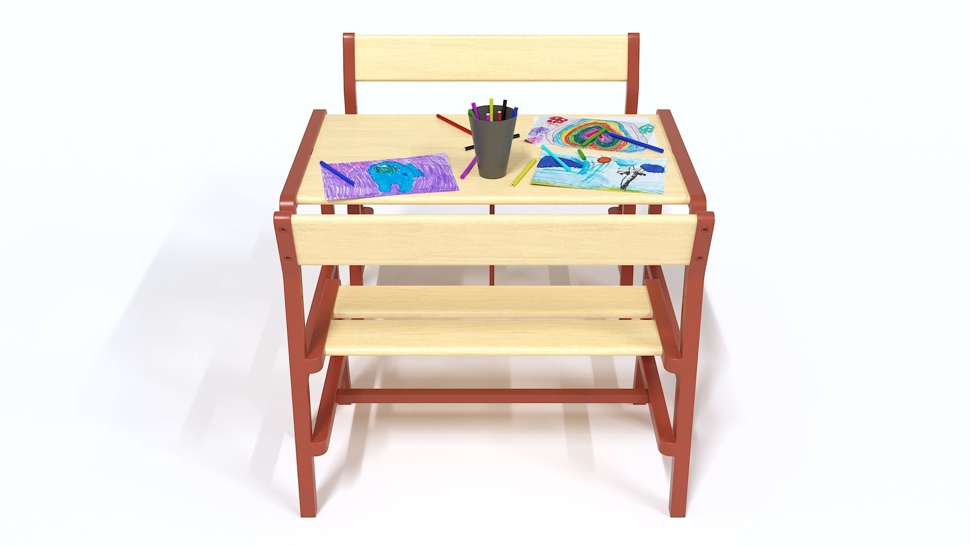 Children table with 2 benches 3D model_4