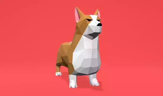 2 Dogs - Welsh Corgi Cardigan - Lowpoly