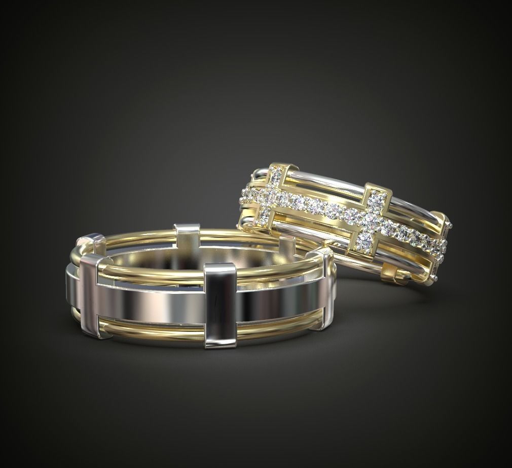 A Pair of Wedding Rings Wires and Diamonds or Another Gems 3D print model_1