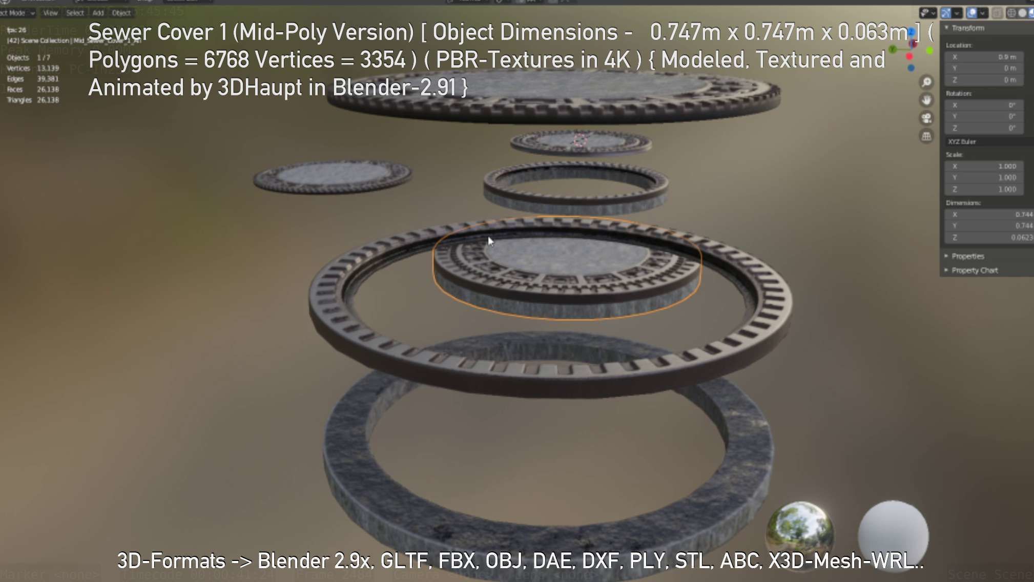 Sewer Cover 1 Mid-Poly Version Low-poly 3D model_20