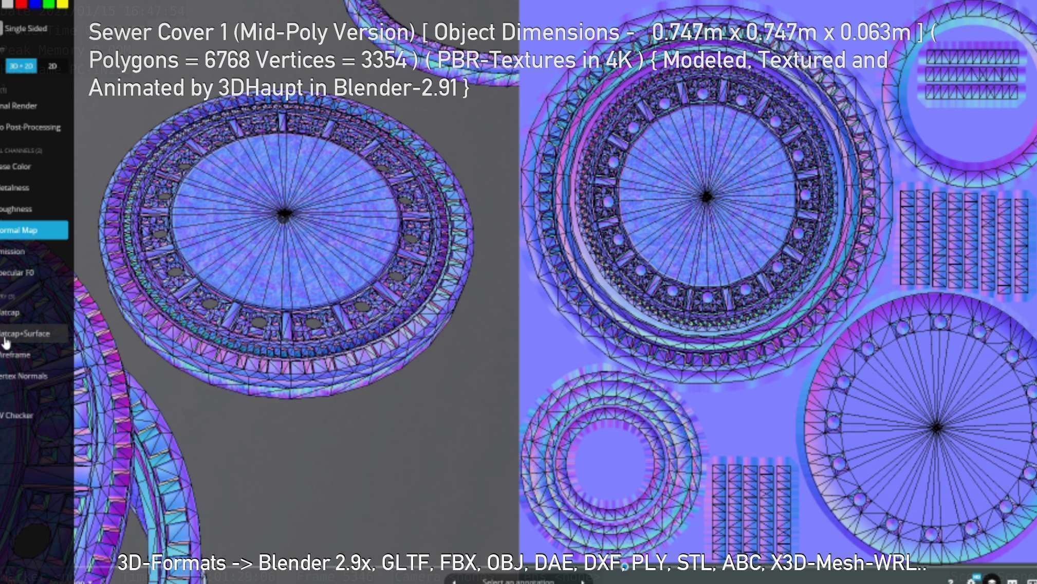 Sewer Cover 1 Mid-Poly Version Low-poly 3D model_15