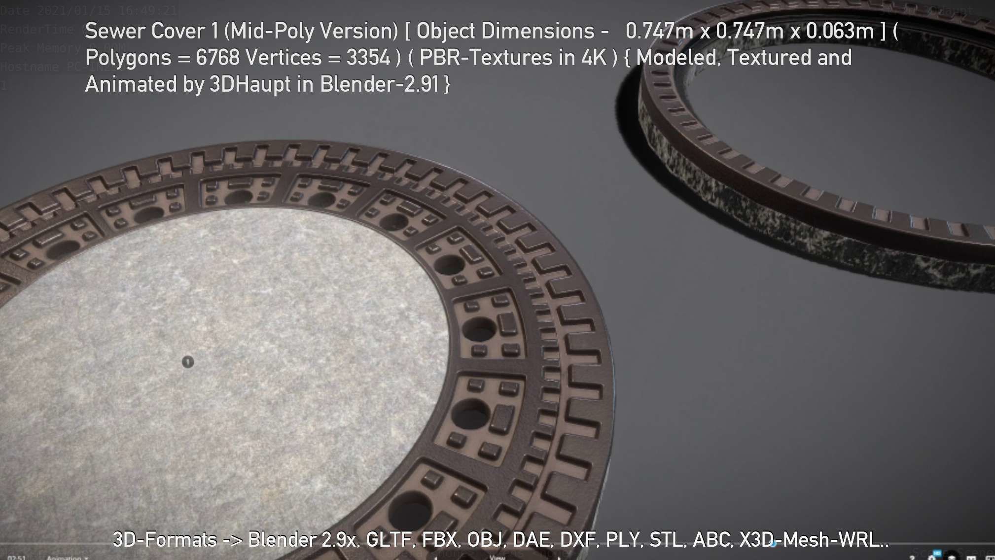 Sewer Cover 1 Mid-Poly Version Low-poly 3D model_95