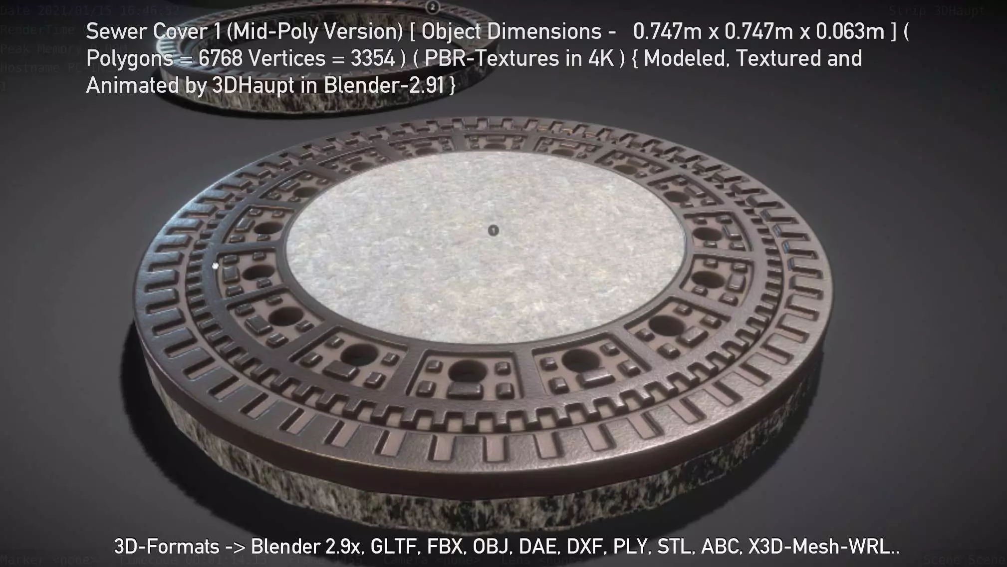 Sewer Cover 1 Mid-Poly Version Low-poly 3D model_0