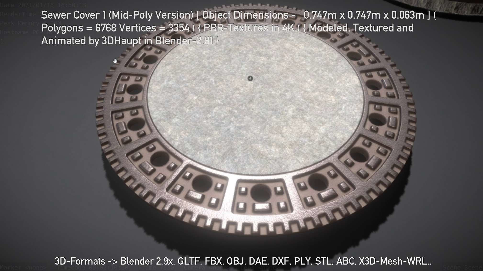 Sewer Cover 1 Mid-Poly Version Low-poly 3D model_2