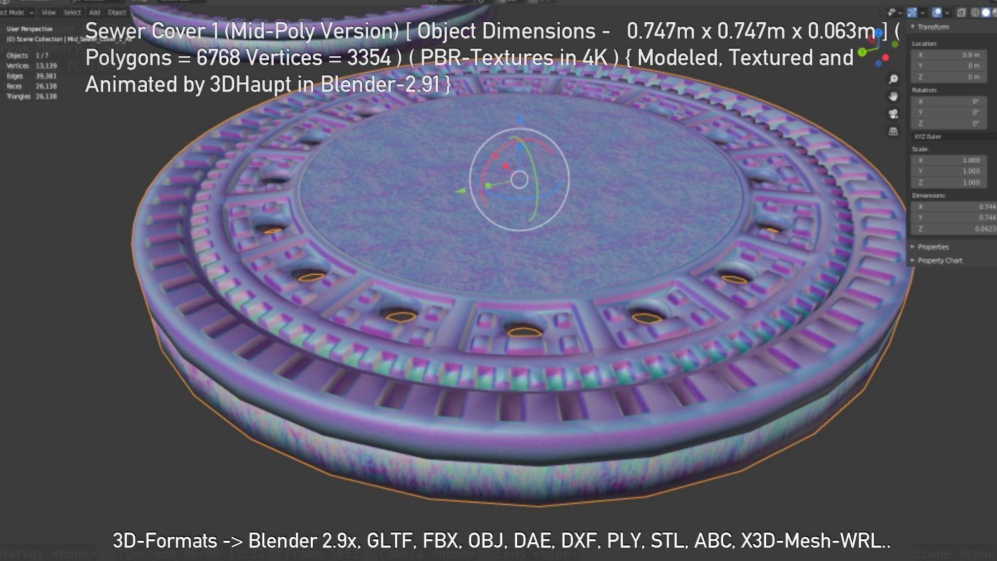 Sewer Cover 1 Mid-Poly Version Low-poly 3D model_16