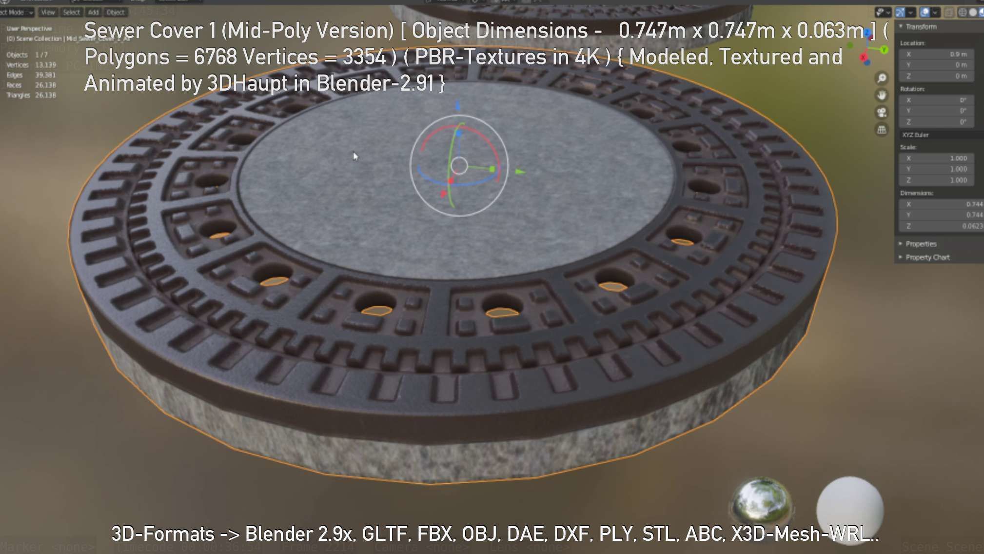 Sewer Cover 1 Mid-Poly Version Low-poly 3D model_147