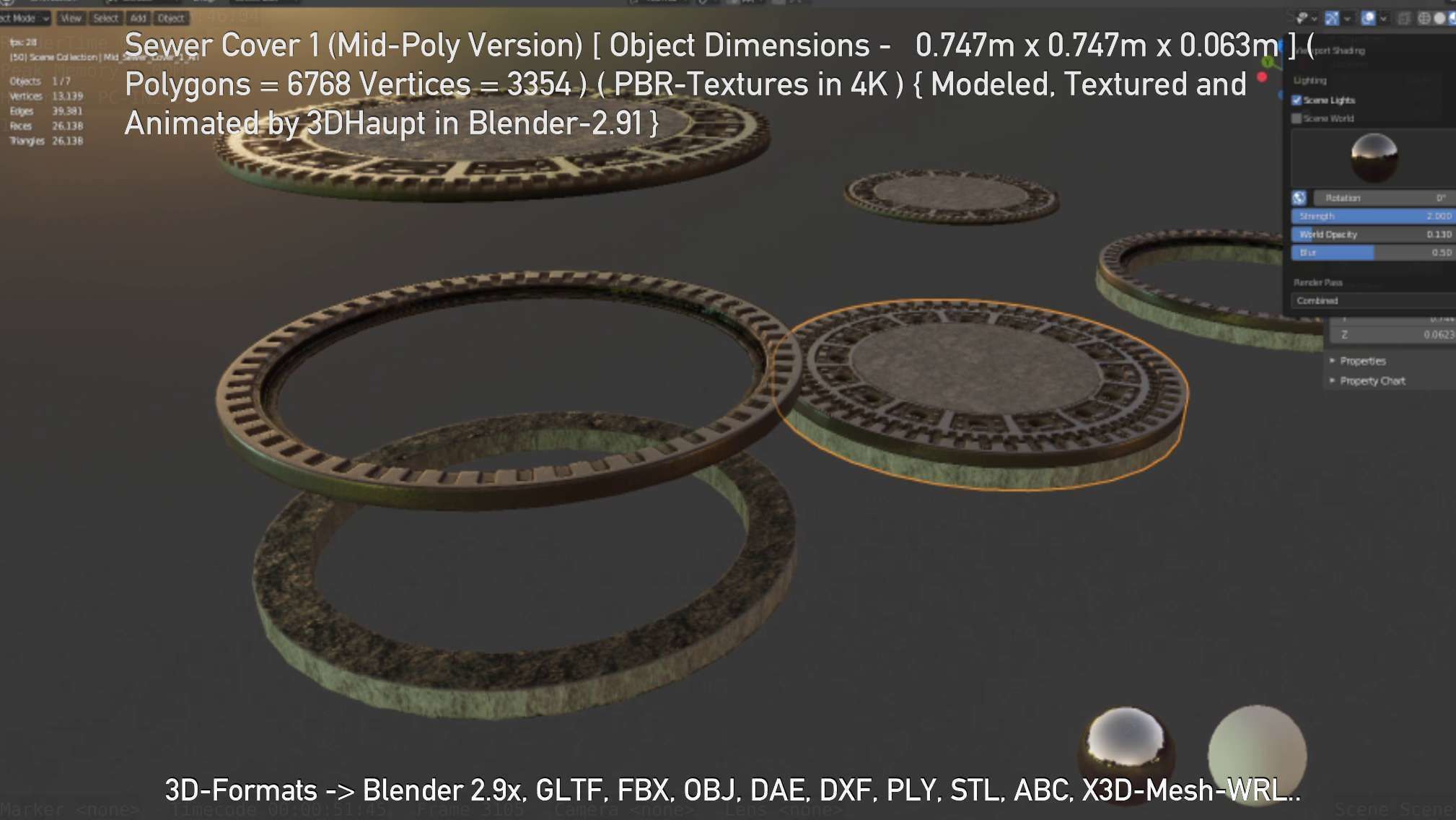 Sewer Cover 1 Mid-Poly Version Low-poly 3D model_120