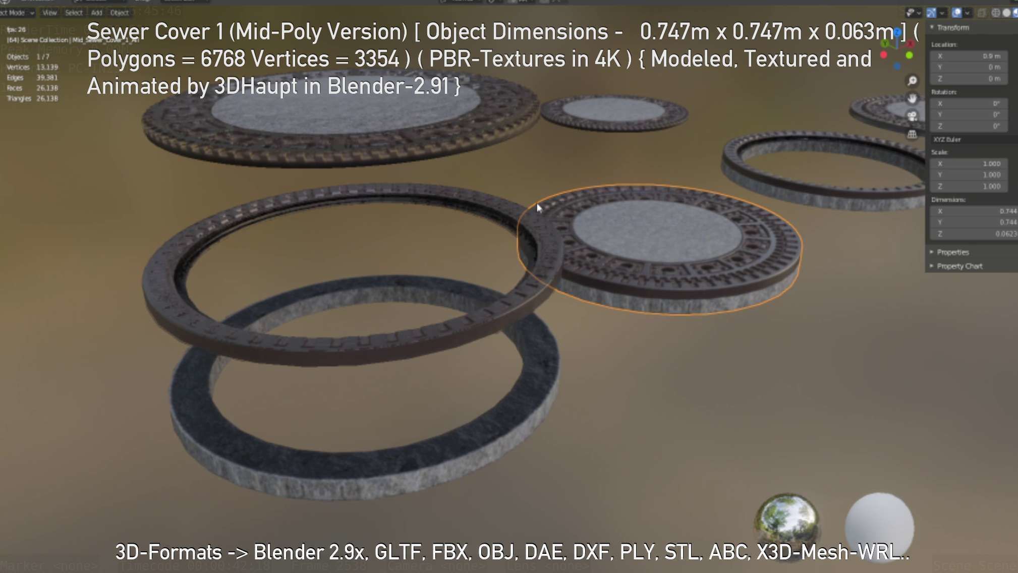 Sewer Cover 1 Mid-Poly Version Low-poly 3D model_21