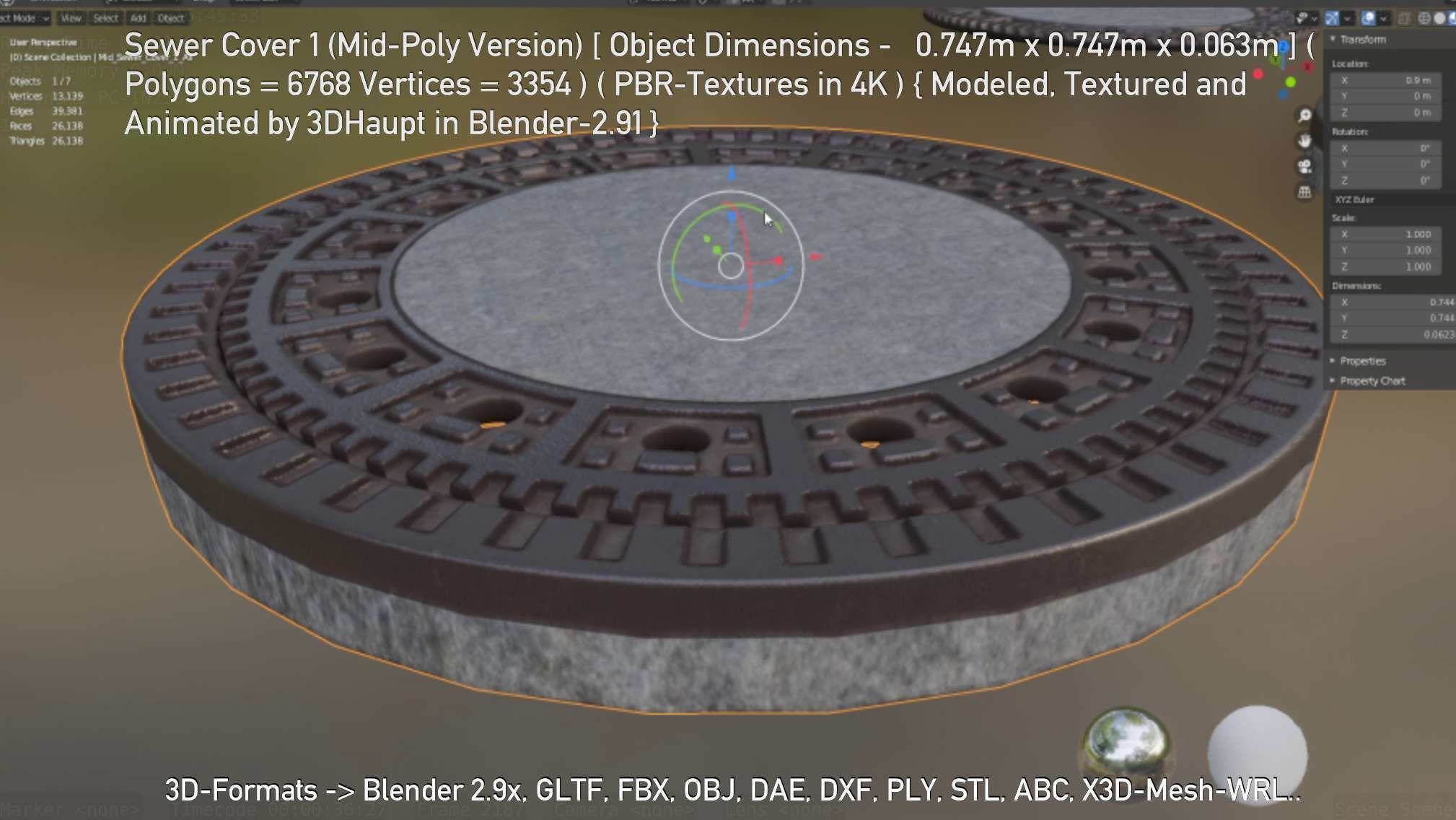 Sewer Cover 1 Mid-Poly Version Low-poly 3D model_39