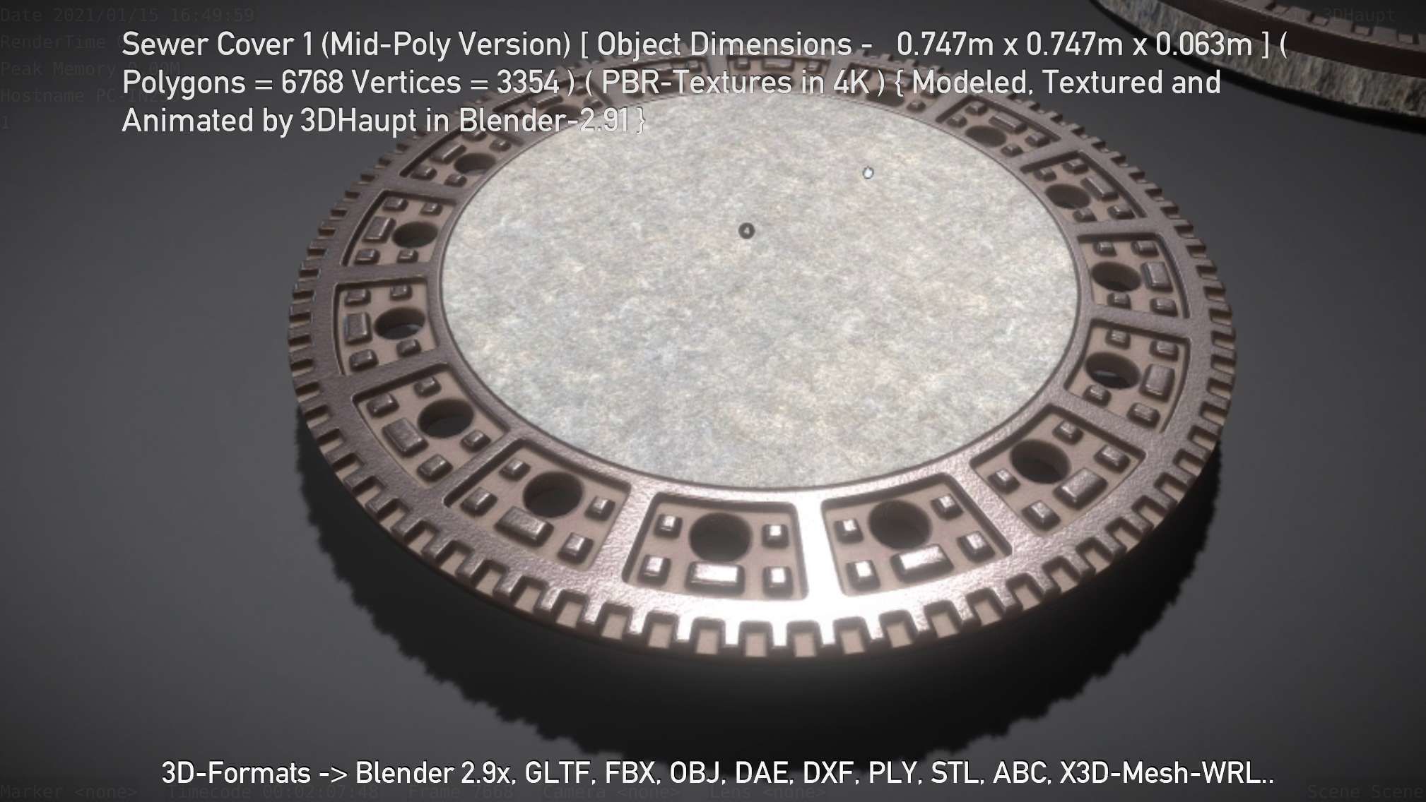 Sewer Cover 1 Mid-Poly Version Low-poly 3D model_34