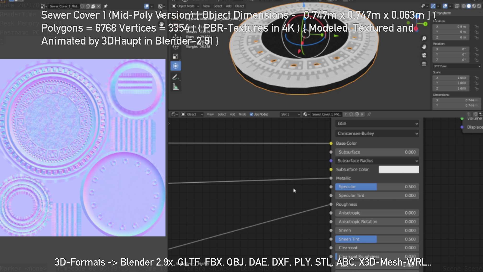 Sewer Cover 1 Mid-Poly Version Low-poly 3D model_80