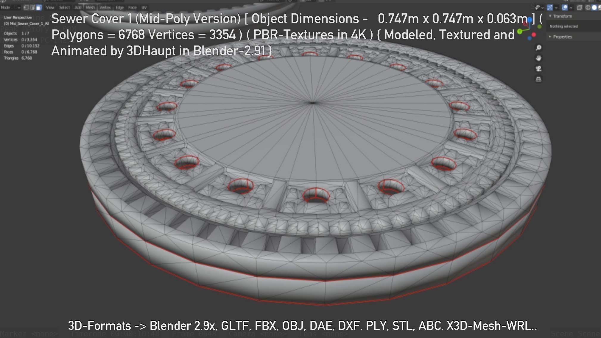 Sewer Cover 1 Mid-Poly Version Low-poly 3D model_10