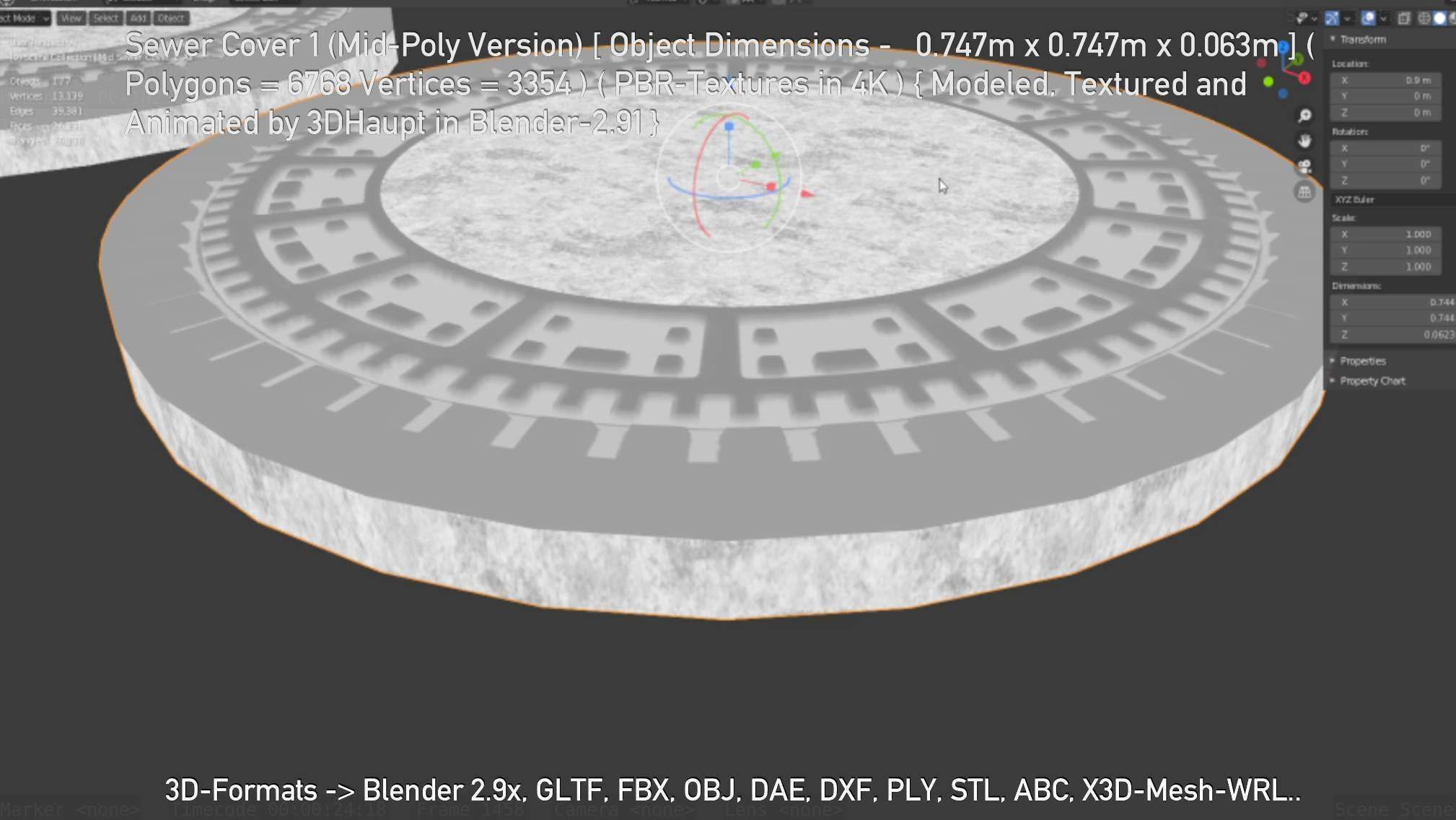 Sewer Cover 1 Mid-Poly Version Low-poly 3D model_17