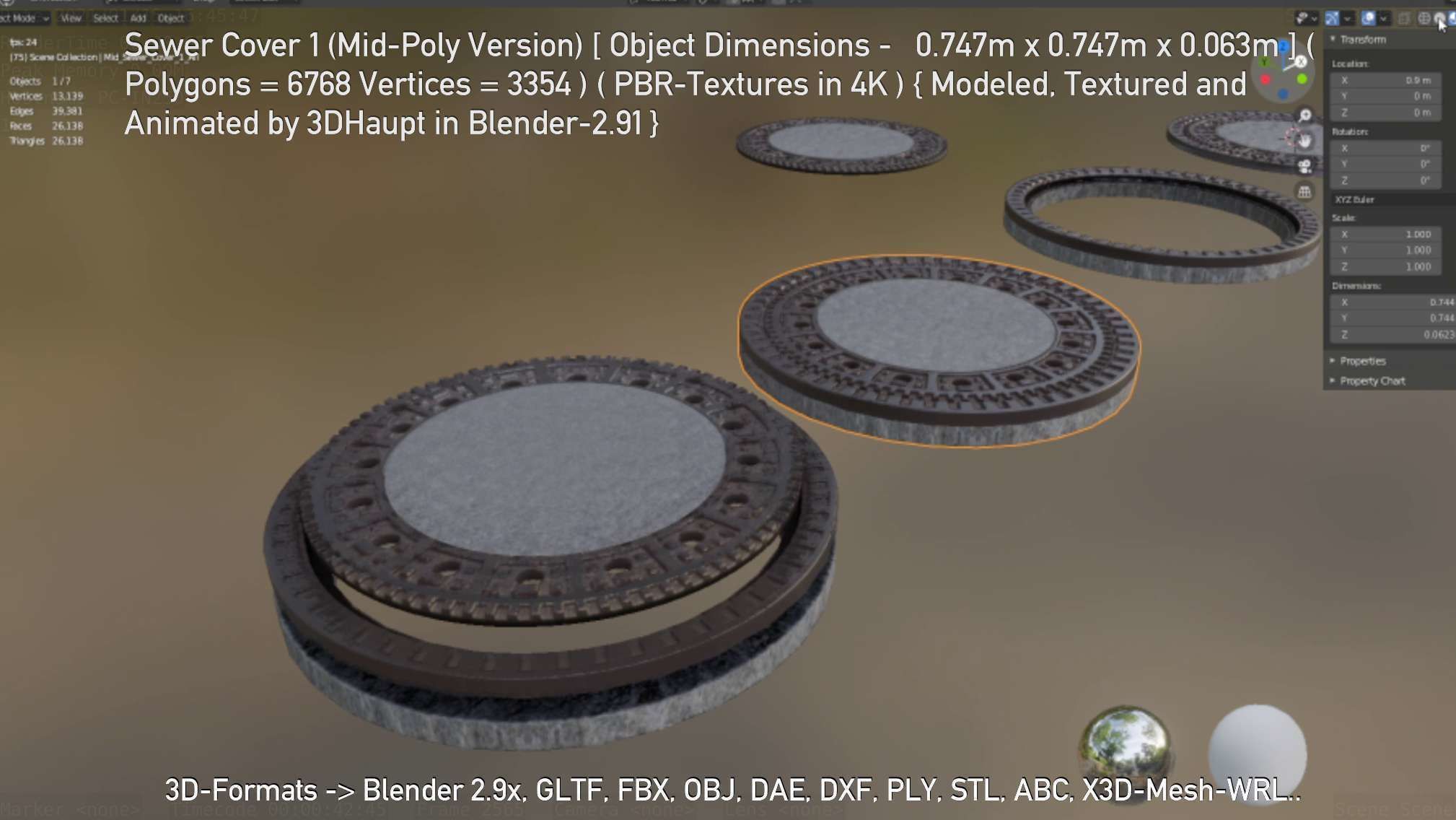 Sewer Cover 1 Mid-Poly Version Low-poly 3D model_149