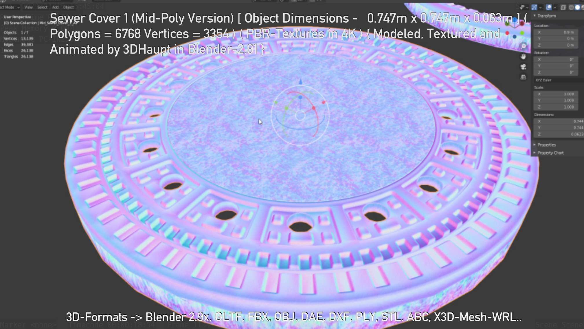 Sewer Cover 1 Mid-Poly Version Low-poly 3D model_118