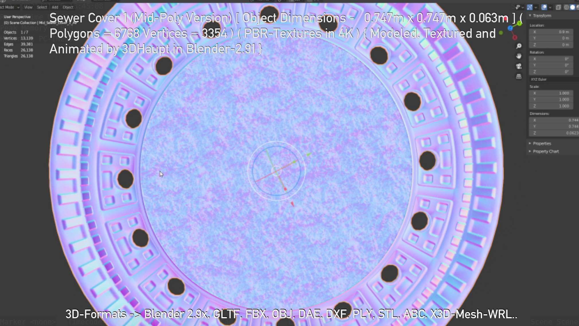 Sewer Cover 1 Mid-Poly Version Low-poly 3D model_107