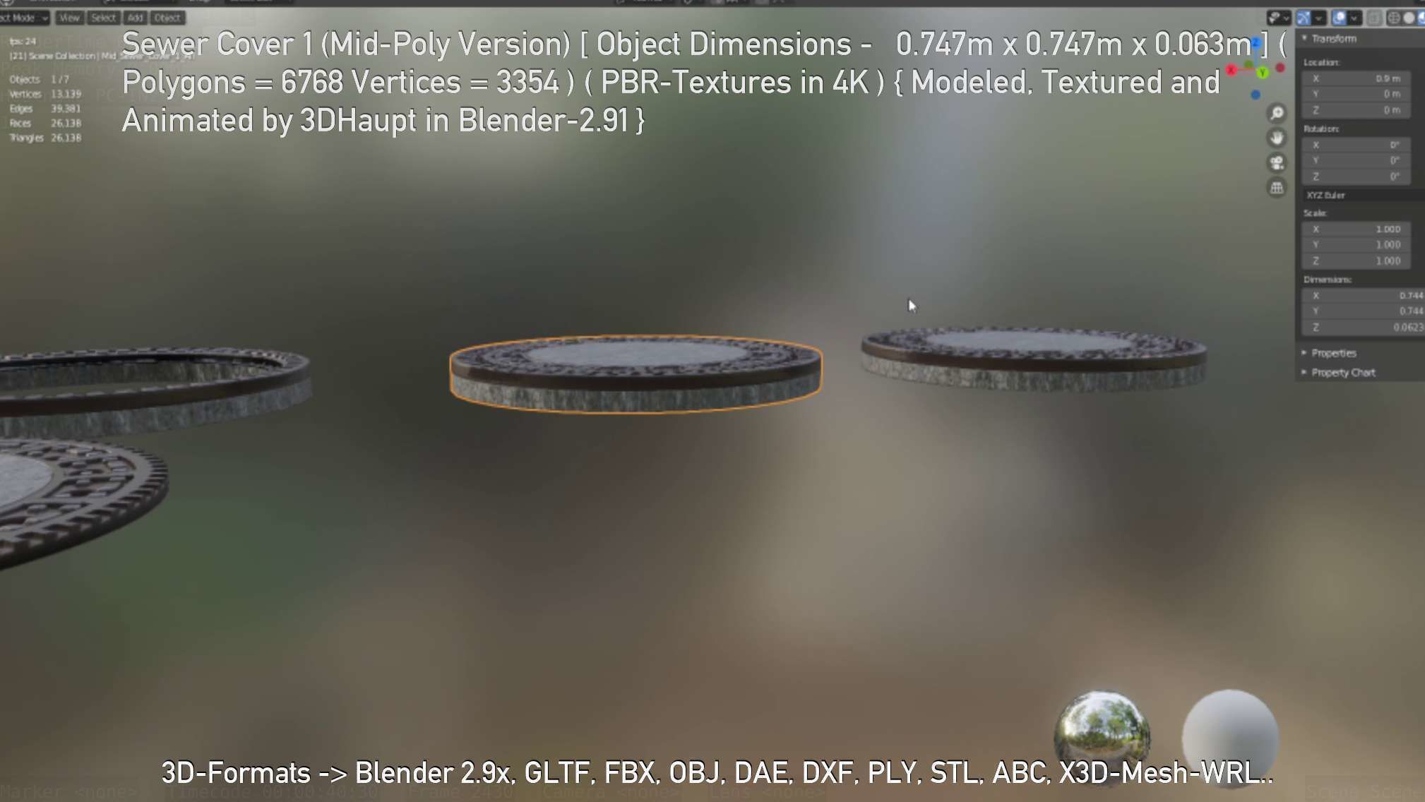 Sewer Cover 1 Mid-Poly Version Low-poly 3D model_113