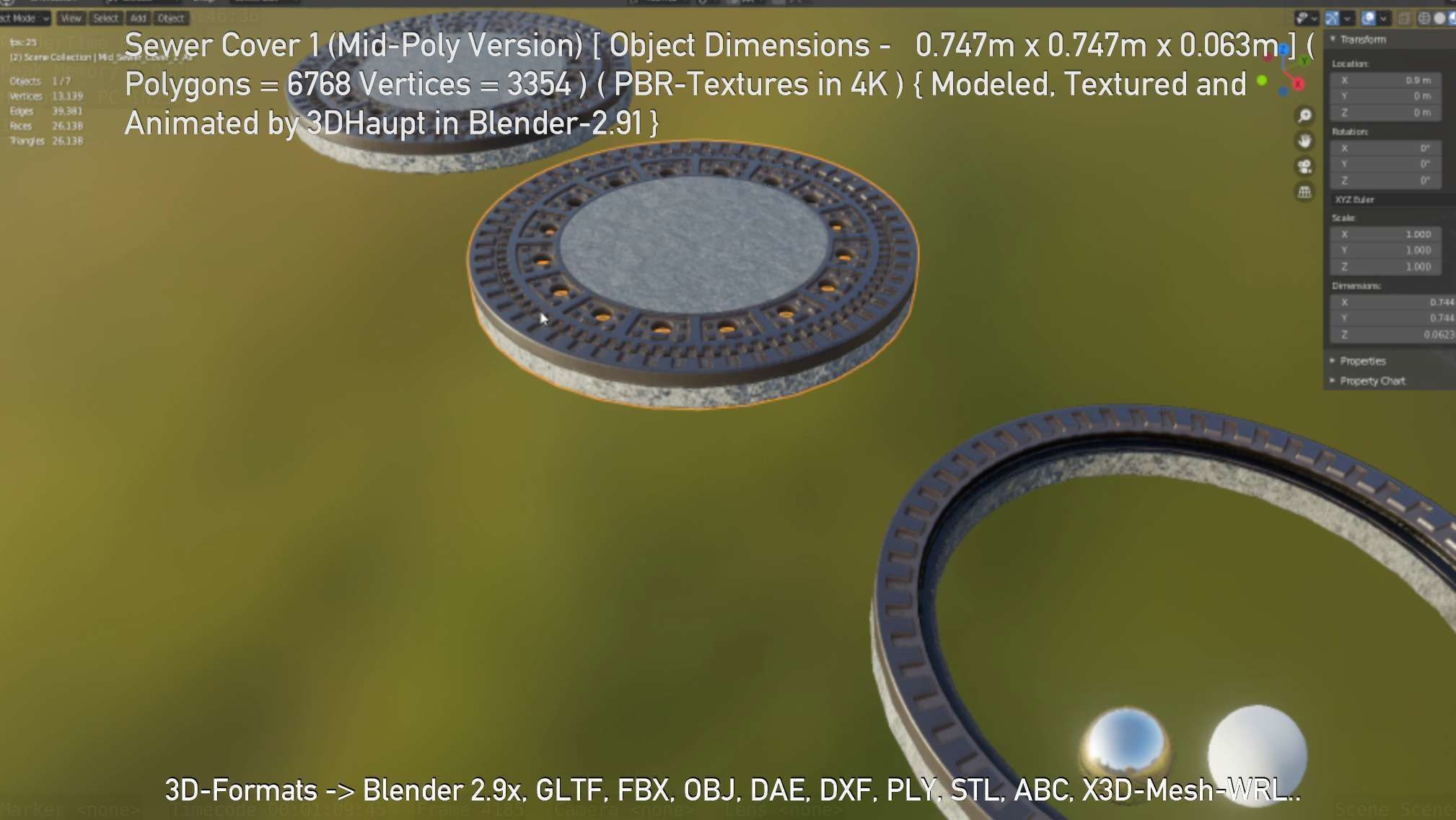 Sewer Cover 1 Mid-Poly Version Low-poly 3D model_127