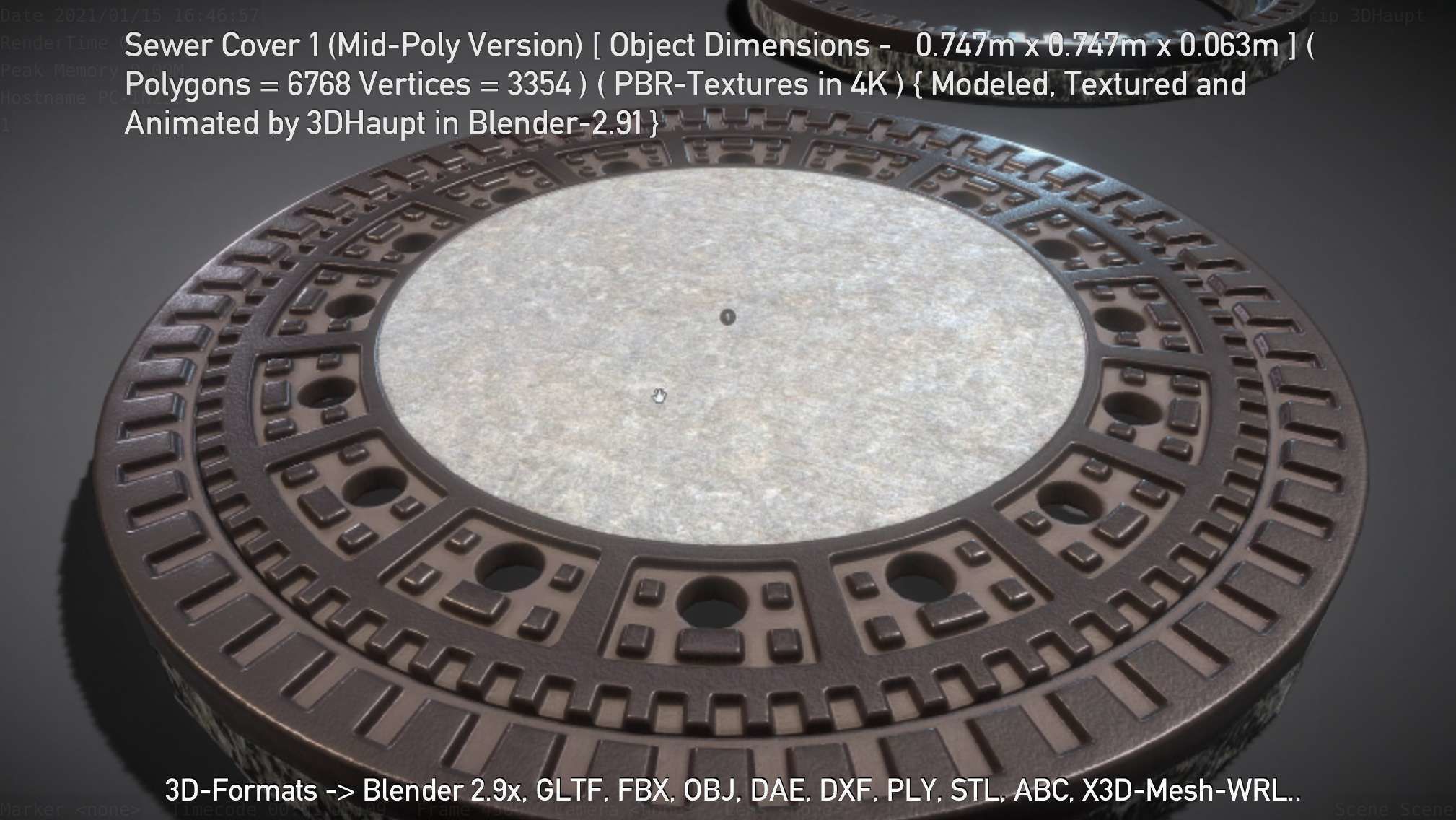 Sewer Cover 1 Mid-Poly Version Low-poly 3D model_128