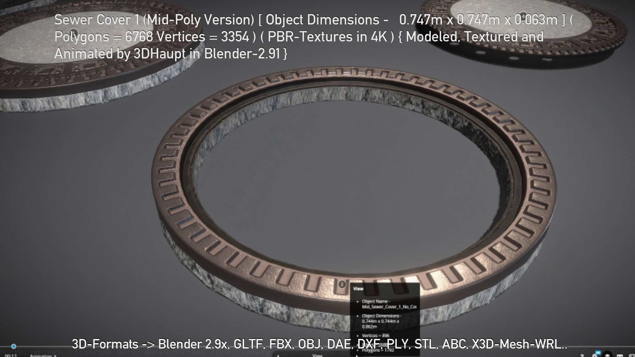 Sewer Cover 1 Mid-Poly Version Low-poly 3D model_136