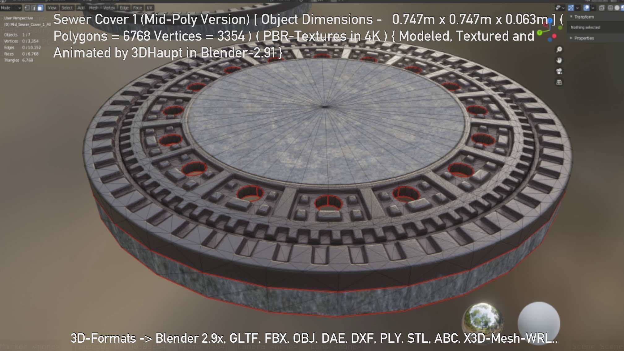 Sewer Cover 1 Mid-Poly Version Low-poly 3D model_144