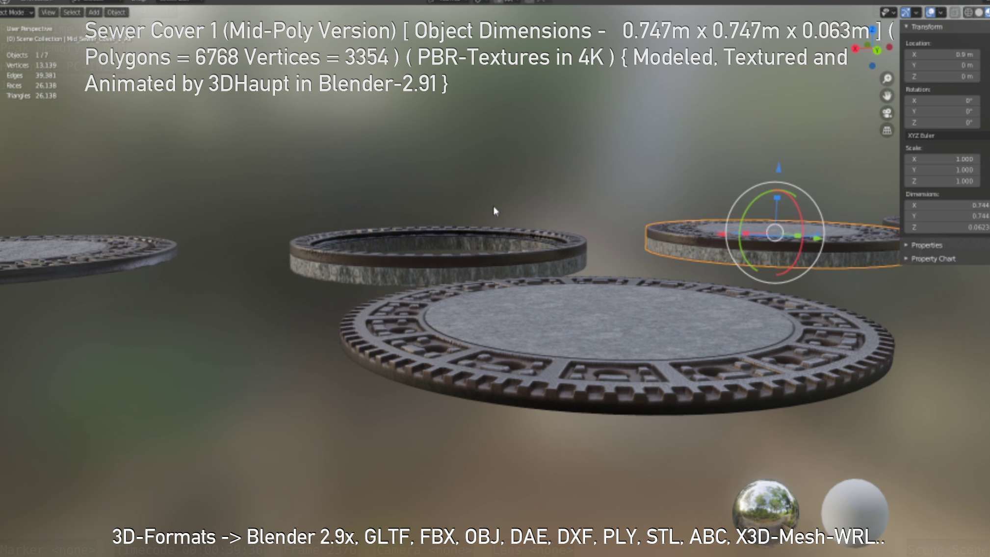 Sewer Cover 1 Mid-Poly Version Low-poly 3D model_148