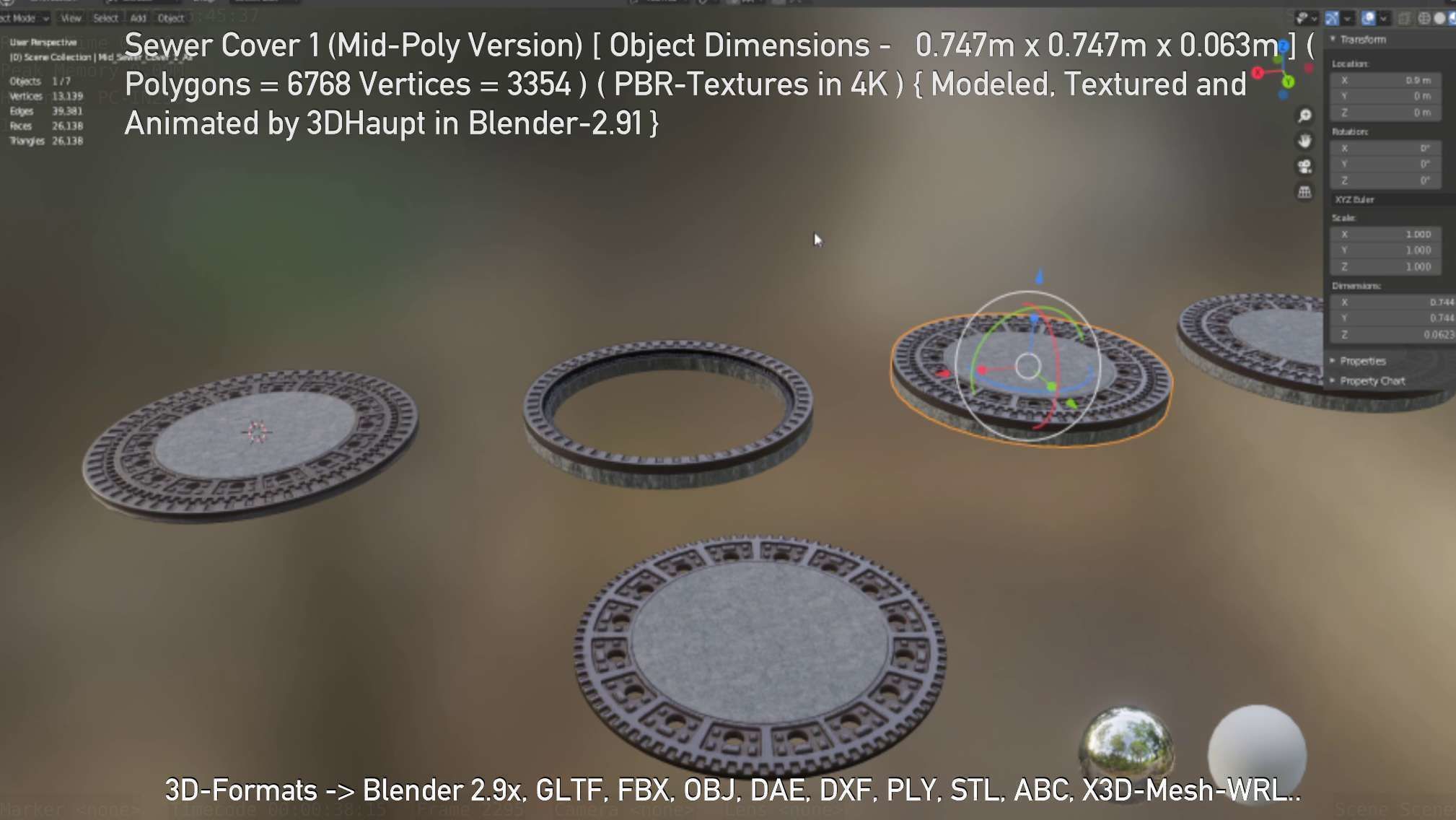 Sewer Cover 1 Mid-Poly Version Low-poly 3D model_112