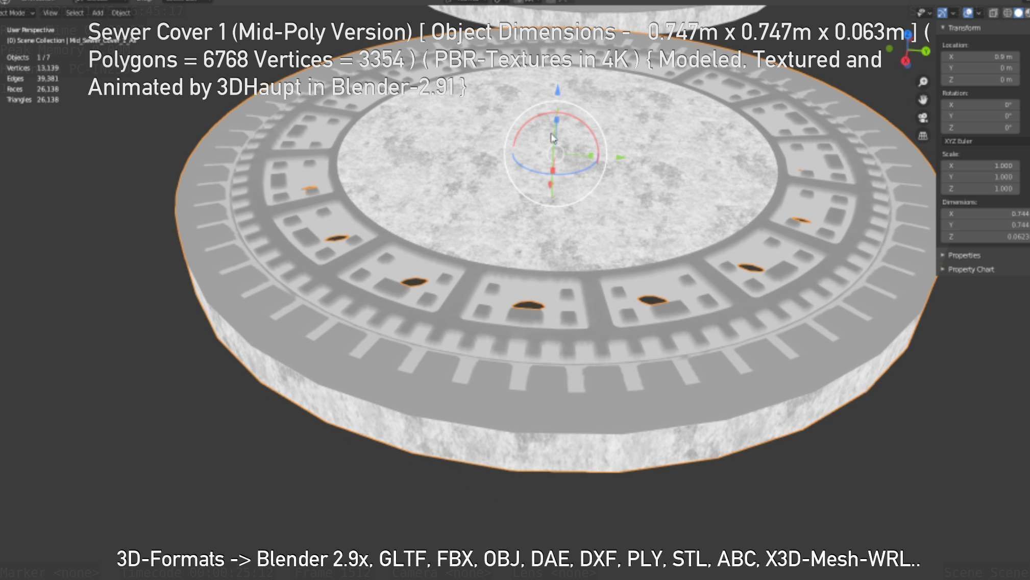 Sewer Cover 1 Mid-Poly Version Low-poly 3D model_109