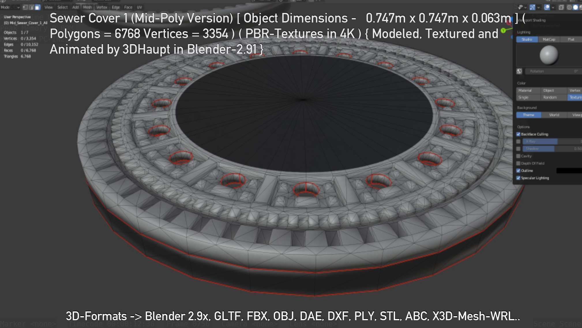 Sewer Cover 1 Mid-Poly Version Low-poly 3D model_145