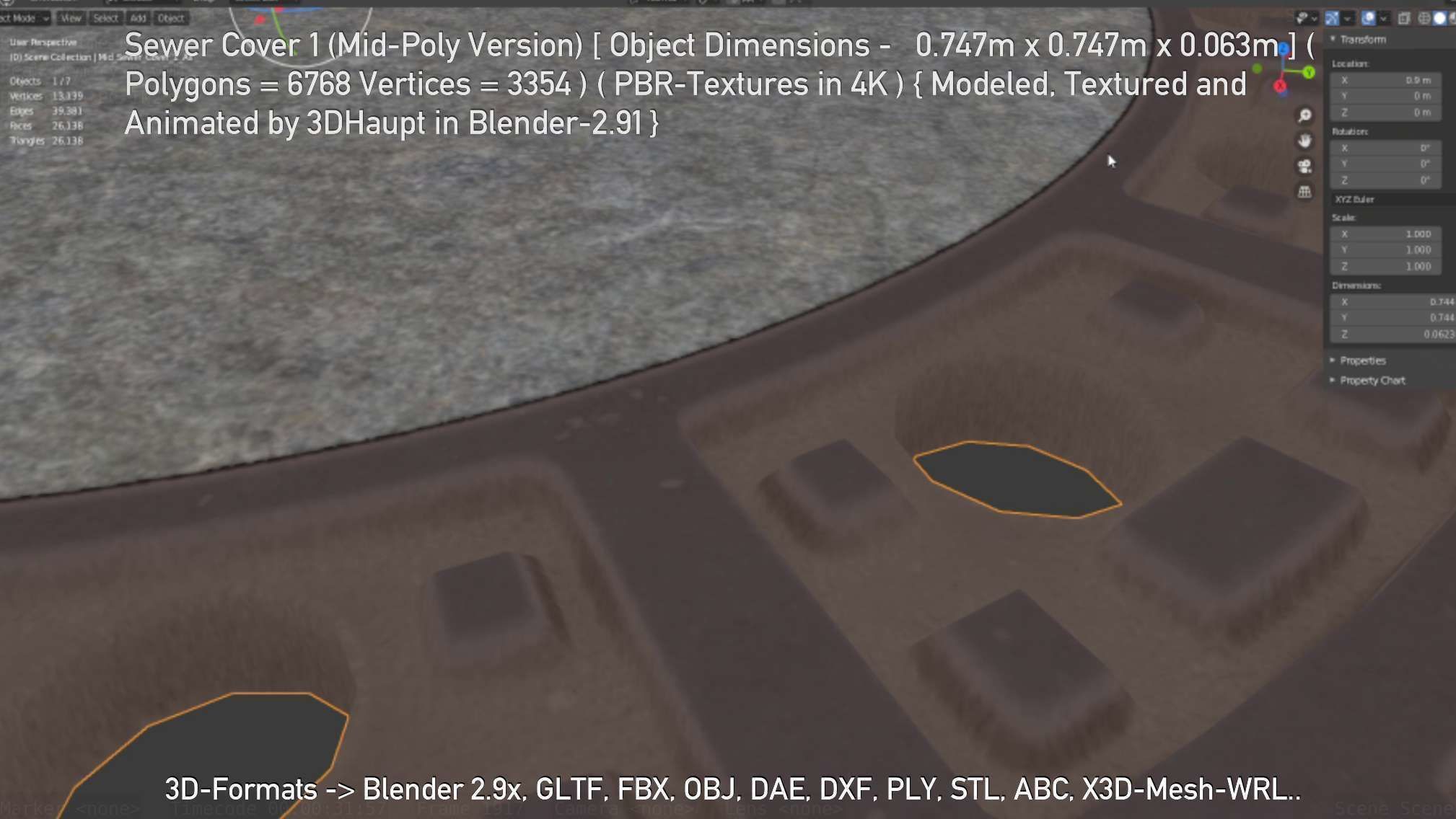 Sewer Cover 1 Mid-Poly Version Low-poly 3D model_90