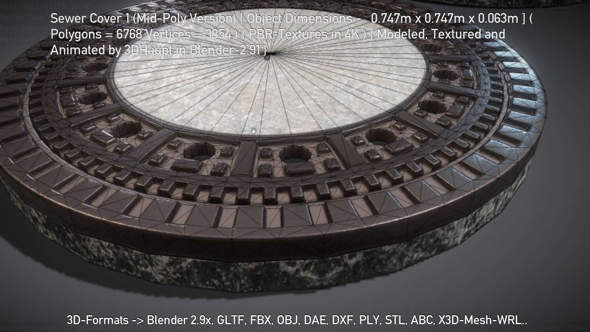 Sewer Cover 1 Mid-Poly Version Low-poly 3D model_51