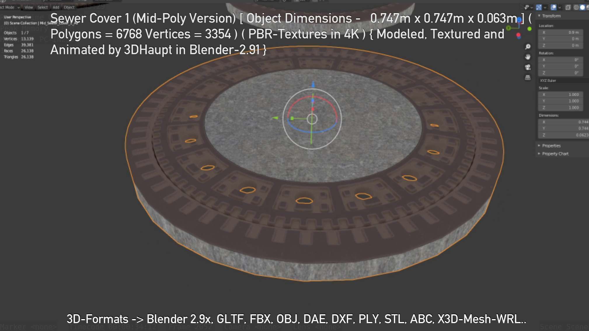 Sewer Cover 1 Mid-Poly Version Low-poly 3D model_18