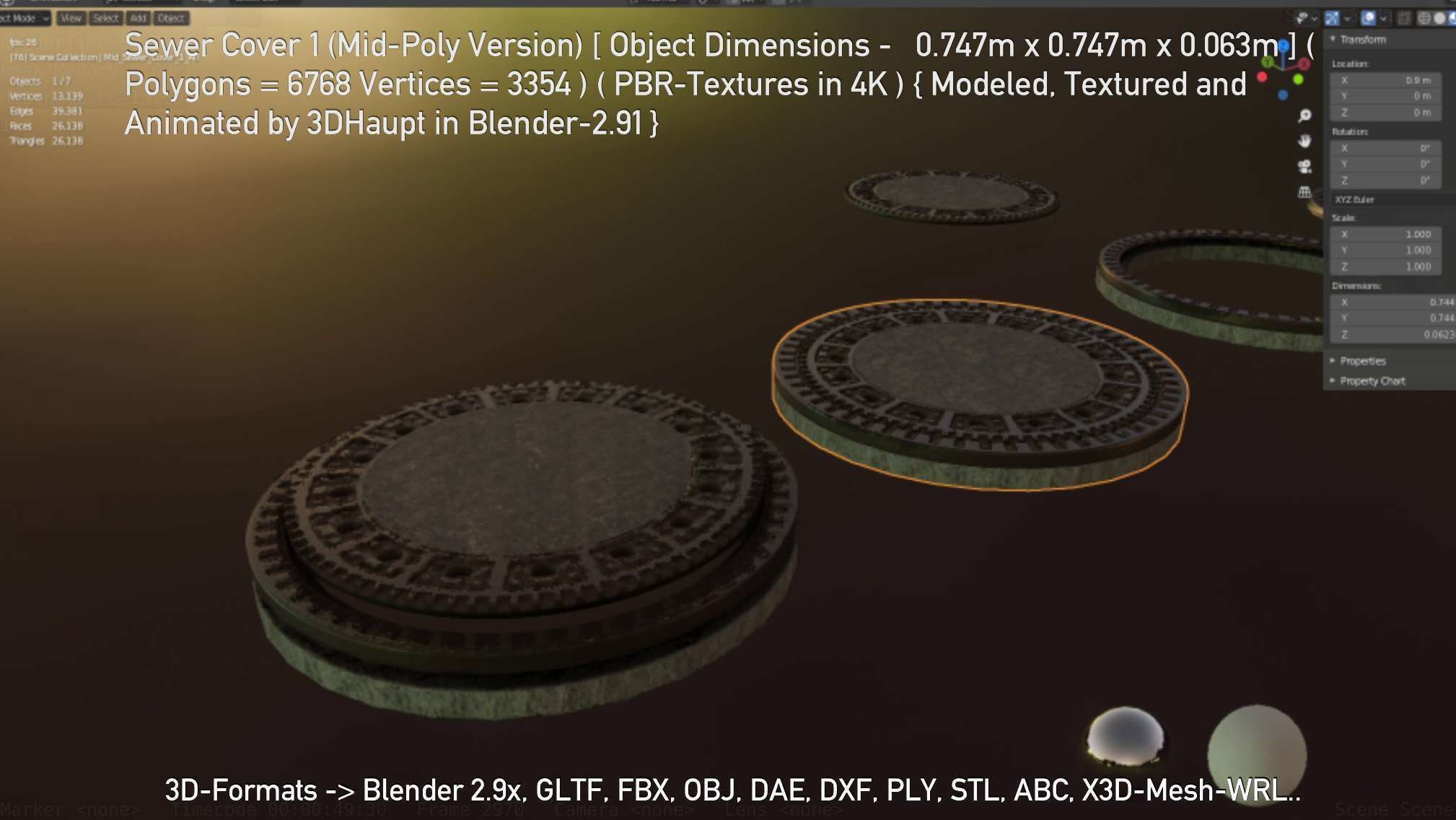 Sewer Cover 1 Mid-Poly Version Low-poly 3D model_116