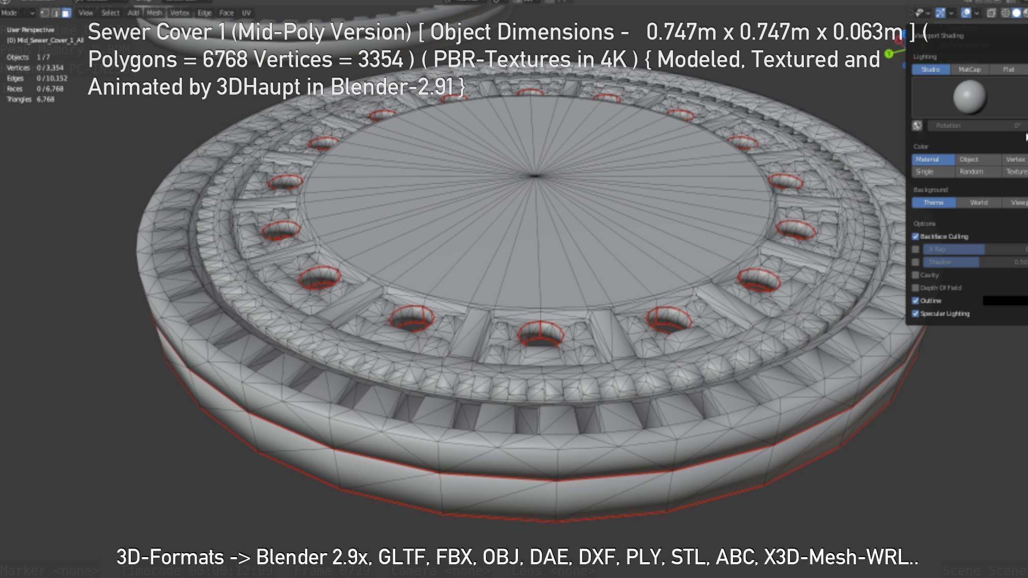 Sewer Cover 1 Mid-Poly Version Low-poly 3D model_104