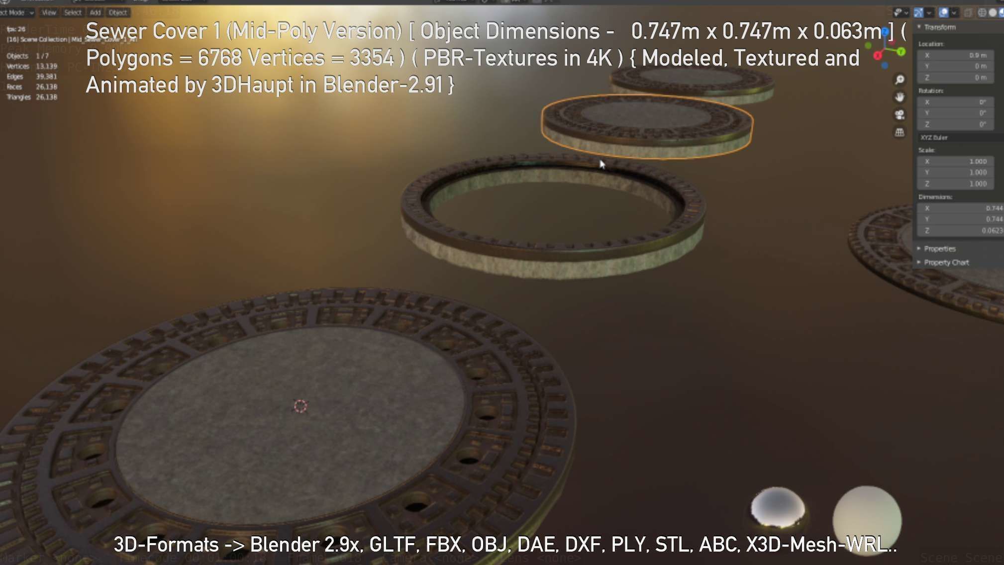 Sewer Cover 1 Mid-Poly Version Low-poly 3D model_84