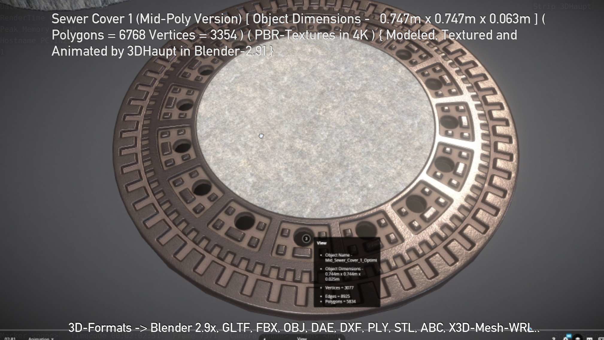 Sewer Cover 1 Mid-Poly Version Low-poly 3D model_96