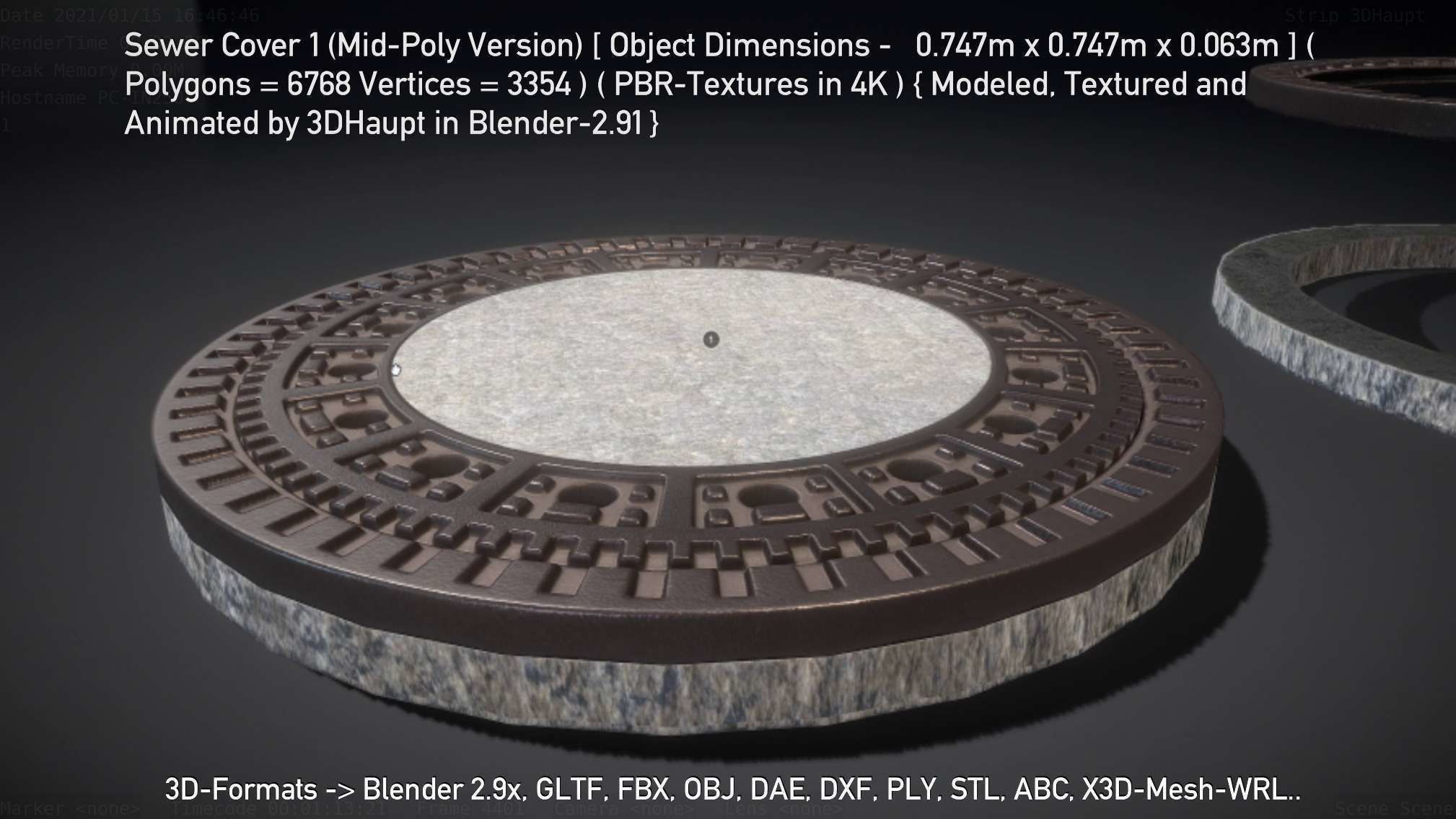Sewer Cover 1 Mid-Poly Version Low-poly 3D model_58